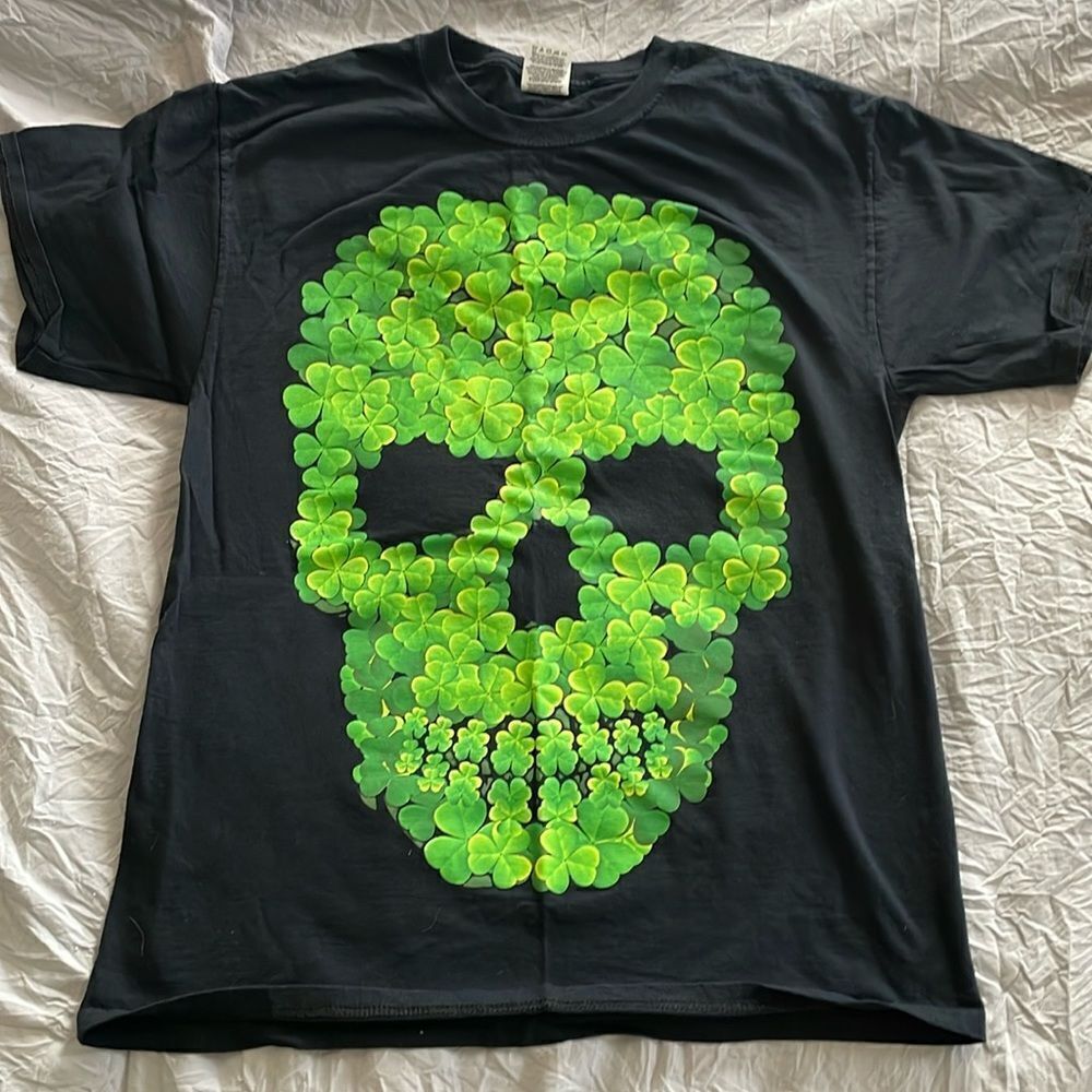 🍀 Men's Green Clover Skull Graphic Tee St Patrick's Day Irish Alternative Size